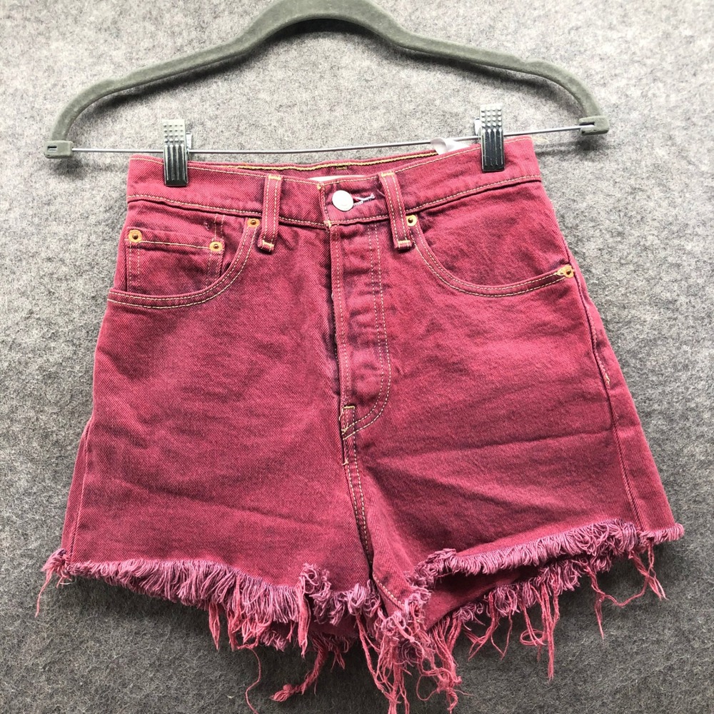Levis Premium Ribcage High Rise Cutoff Denim Shorts Berry Mauve Pink W24 Size 24